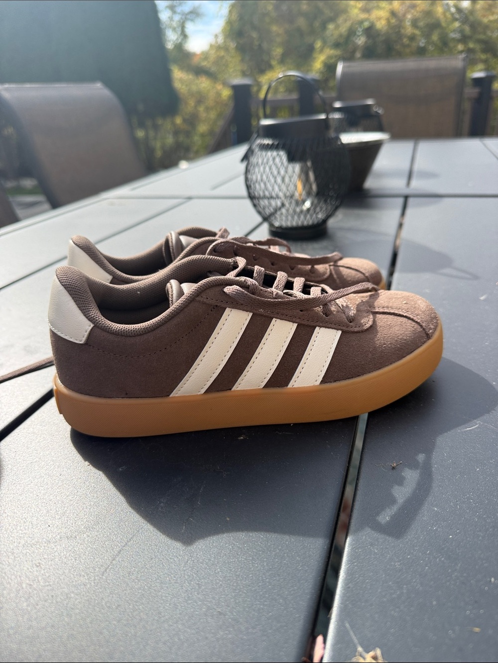 adidas Brown Suede Low-Top Sneakers with White Stripes
